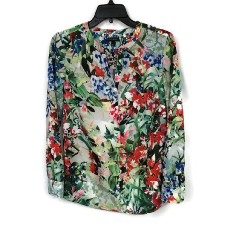 TALBOTS FLORAL POPOVER BLOUSE S